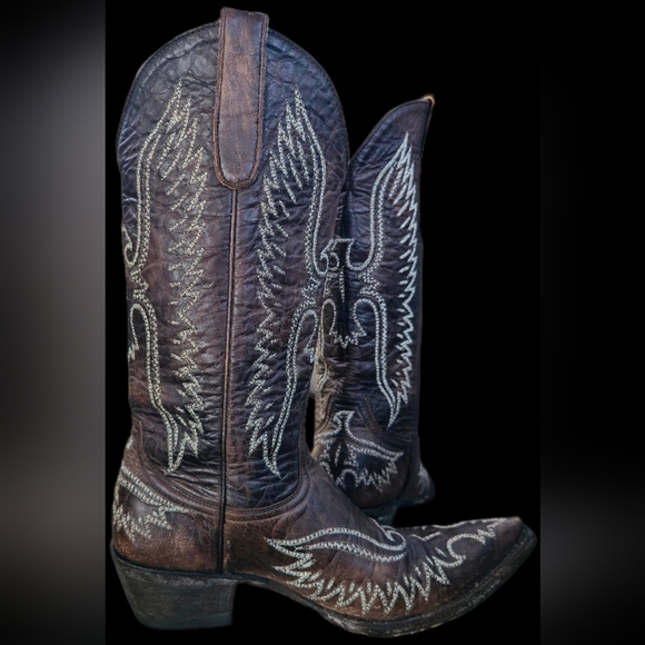Old Gringo Eagle Stitch Embroidered Distressed Brown Leather Western Boots - Picture 10 of 13